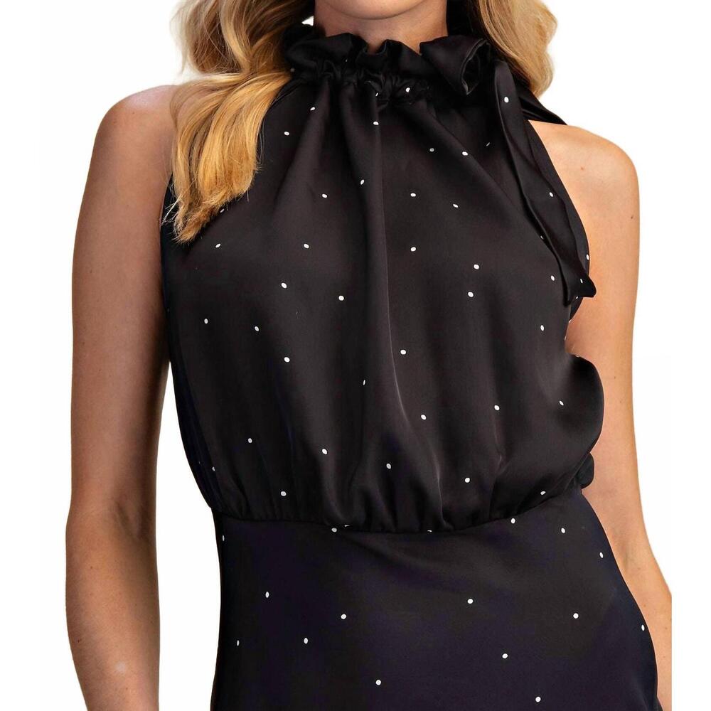 NEW GLAM ruffle tie neck sleeveless midi dress in black - Picture 6 of 6
